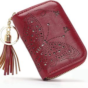 Credit Card Holder Butterfly Purse Small Vegan-Leather Zipper Card Case Wallets